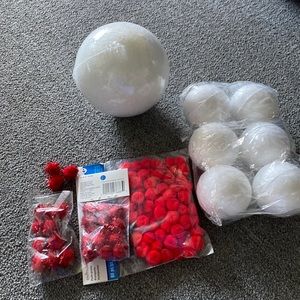 Lot of craft items Styrofoam balls and Pom poms